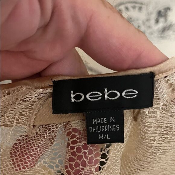 Bebe Y2K Brown Lace Ribbon Tie Cropped Shrug Coquette Whimsical Romantic Boho - Picture 6 of 9